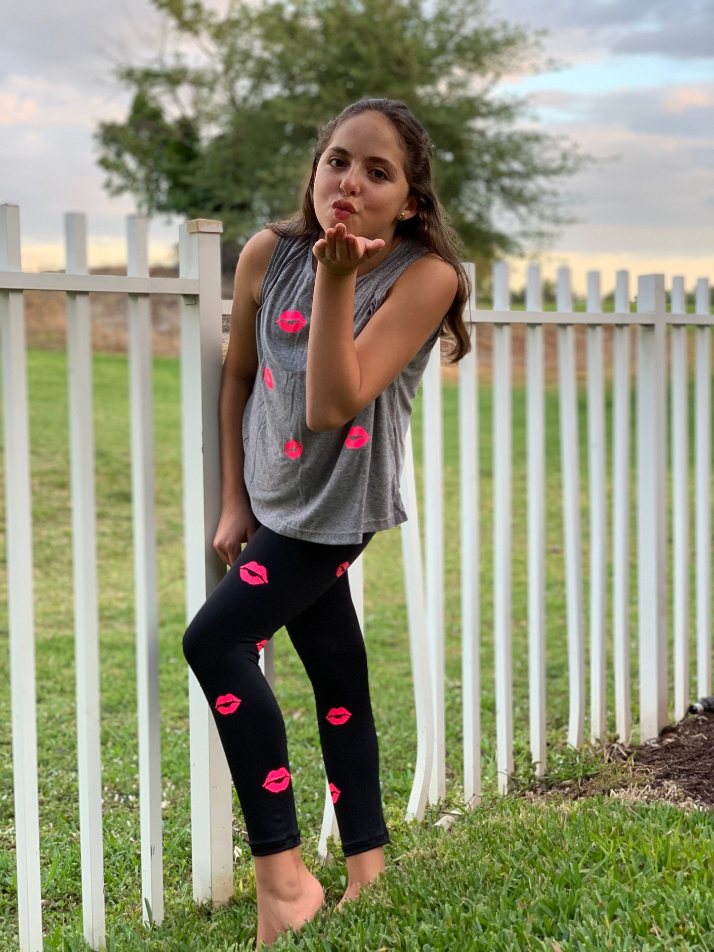 Kisses Hot Pink Grey Tank