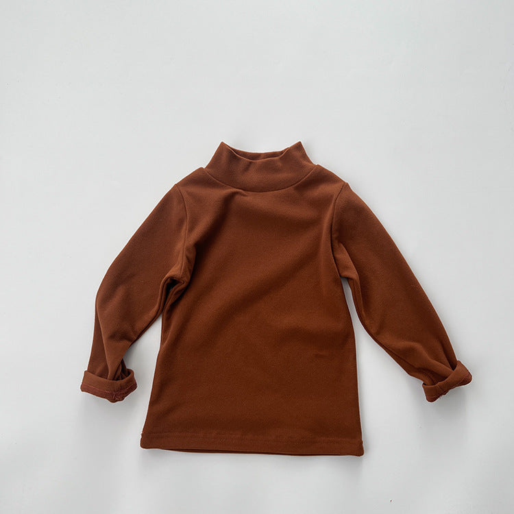 Baby Solid Color High Neck Long Sleeve Pullover Shirt Tops