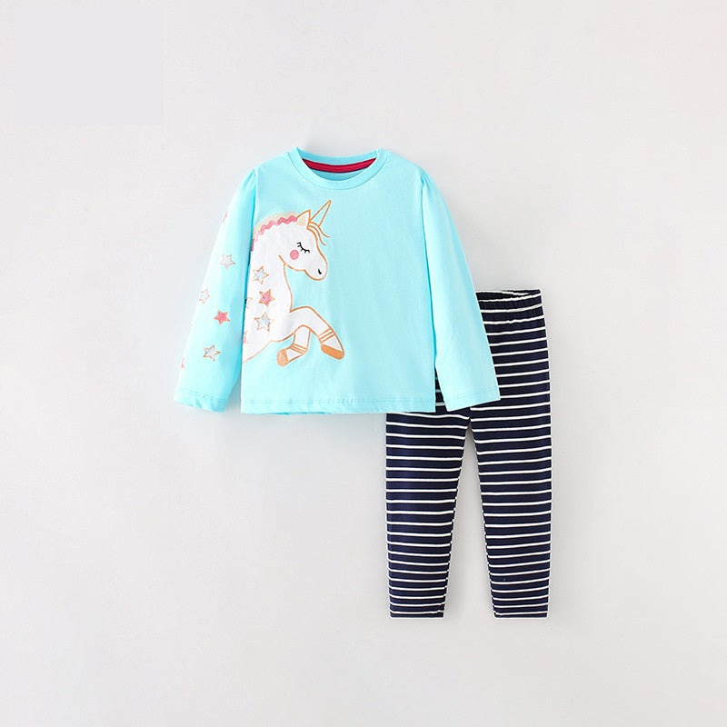 Girls Cartoon Unicorn Printing Design Top And Pattern Pants Set