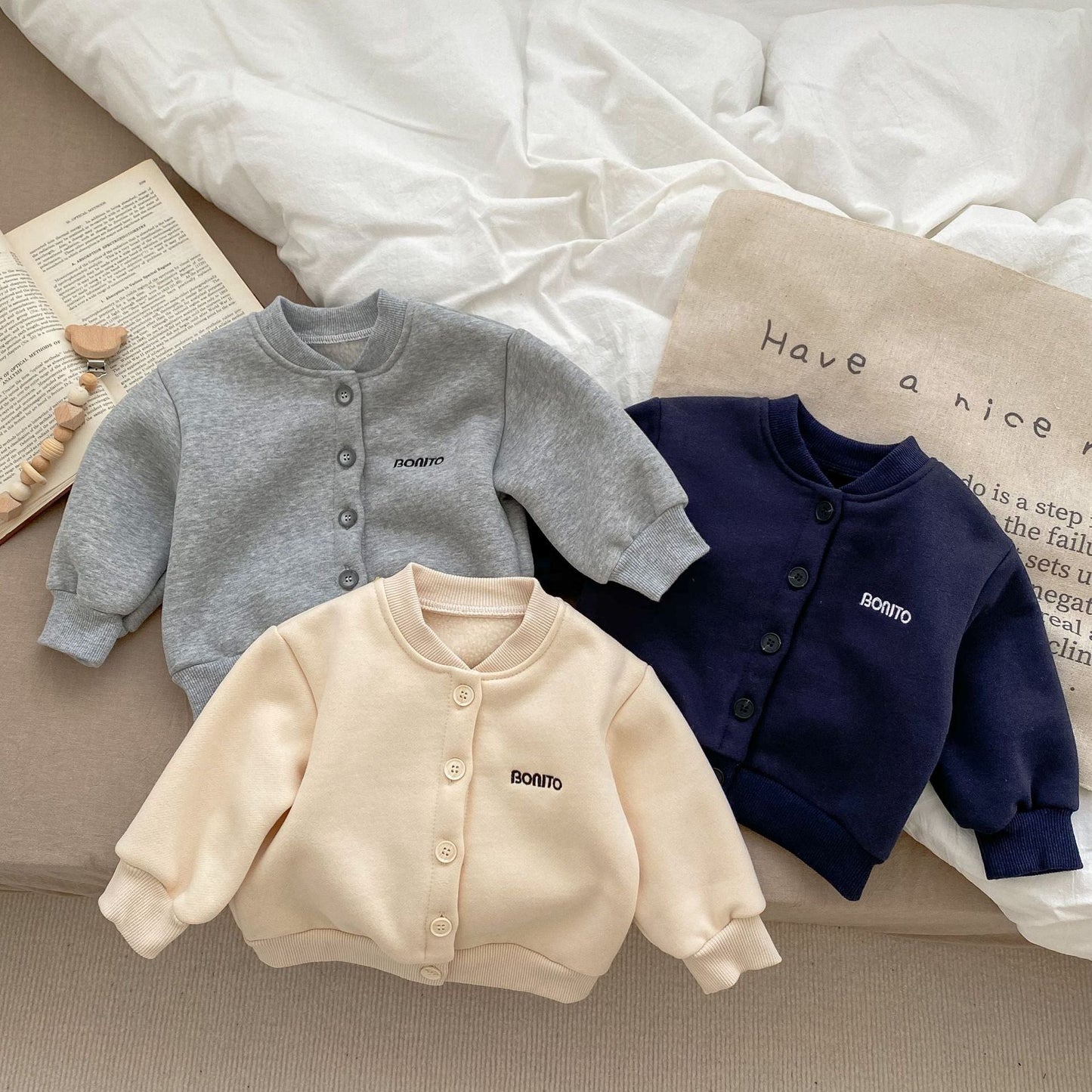 Baby Letter Print Pattern Solid Color Fashion Korean Style Jacket