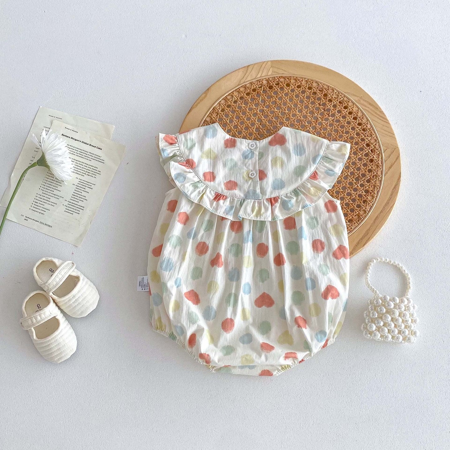 Summer Hot Selling Baby Girls Sleeveless Crew Neck Colorful Polka Dots Onesie