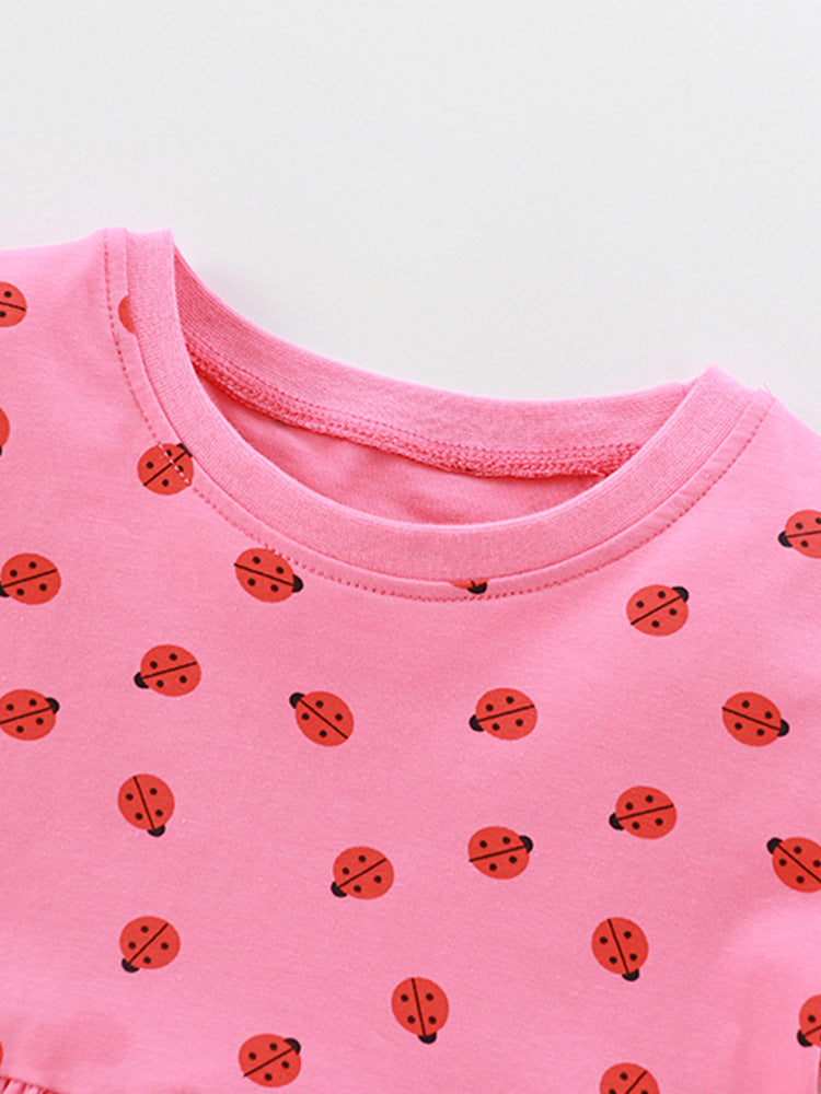Summer Arrival Baby Kids Girls Short Sleeves Ladybird Print Pink Dress