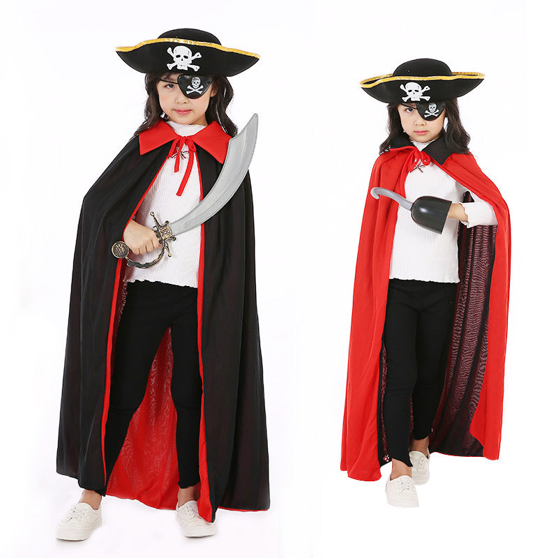 Halloween Pirate Cape Hats 3-Piece Sets, Cape, Hat, Eye Patch.