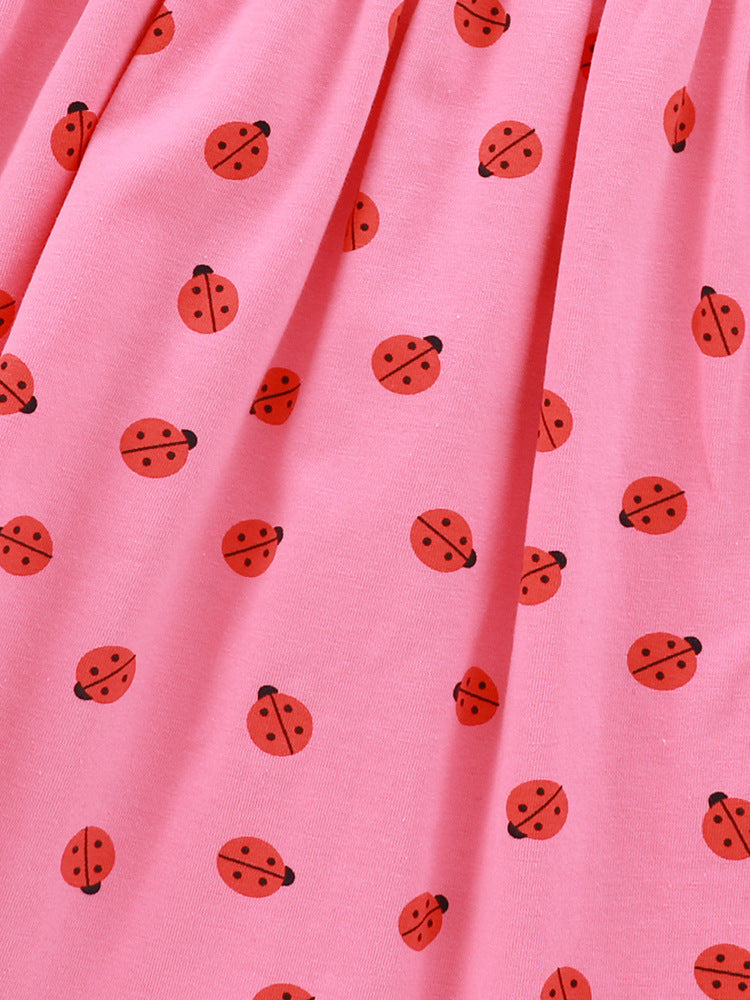 Summer Arrival Baby Kids Girls Short Sleeves Ladybird Print Pink Dress