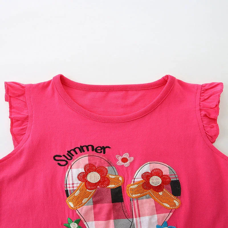 Summer Baby Kids Cute Cartoon and Plaid Pattern Vest and Shorts Clothing Set for Girls