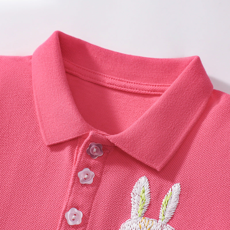 Summer Arrival Cute Rabbits Pattern Short Sleeves Polo Dress for Stylish Girls