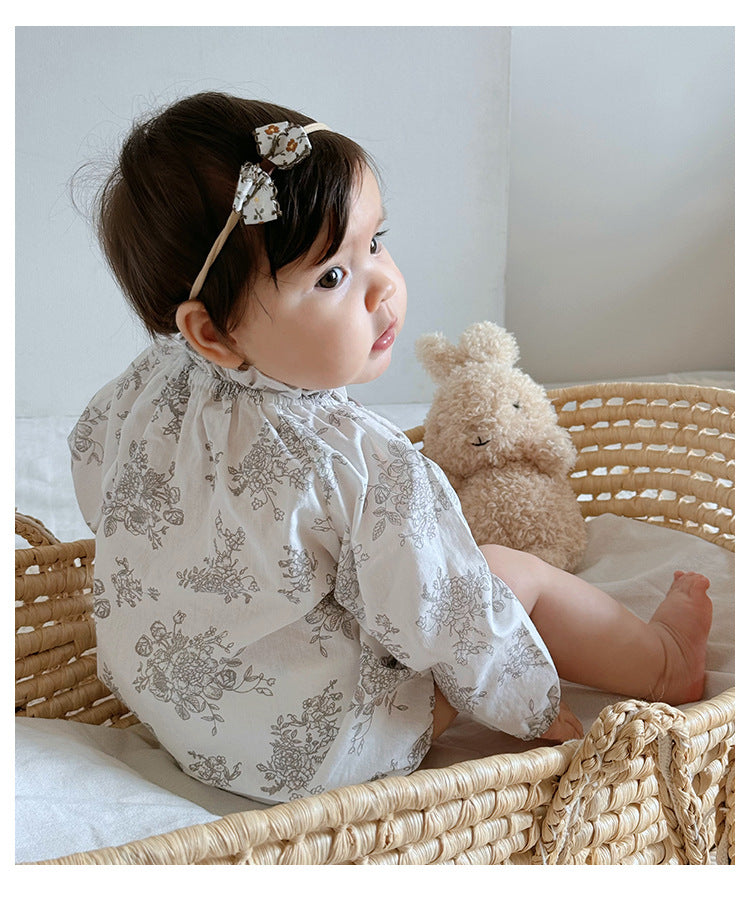 Autumn Arrival Baby Girls Long Sleeves Floral Print Simple Plain Onesies