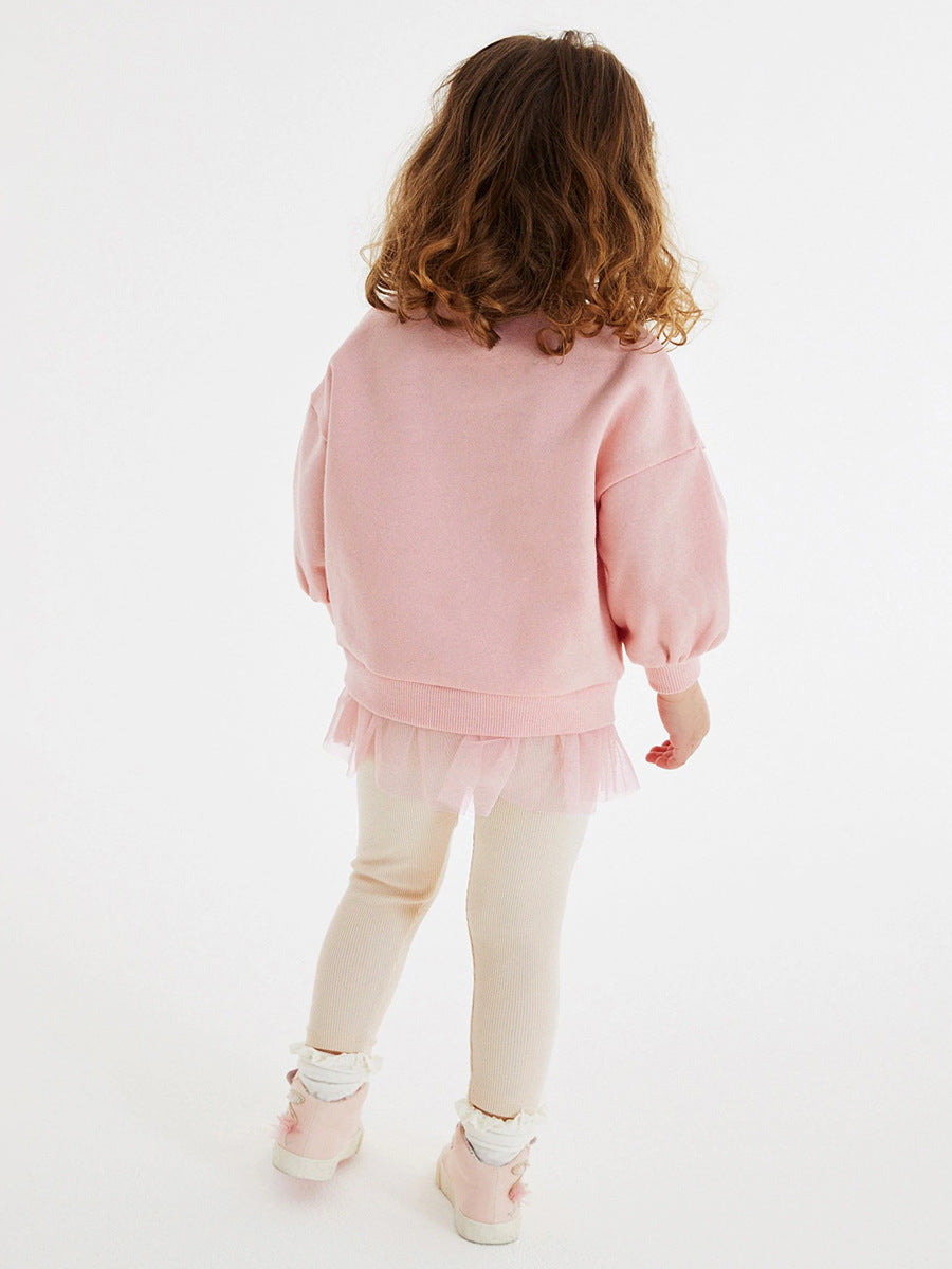 Spring And Autumn Girls Cartoon Dancers Pattern Long Sleeves Crew Neck Top Sweatshirt Design Dress And Pants Clothing Set