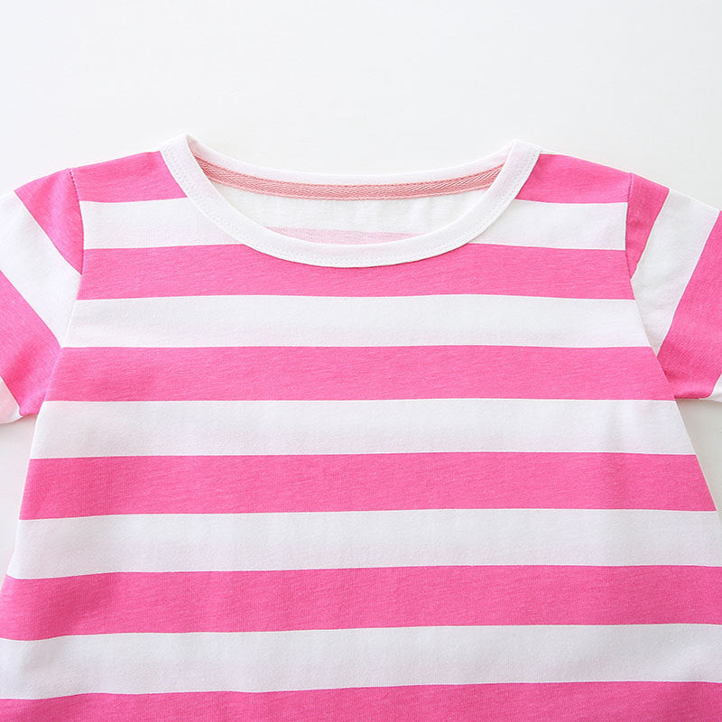Design Summer Girls Striped and Bees Pattern Short Sleeves Dress