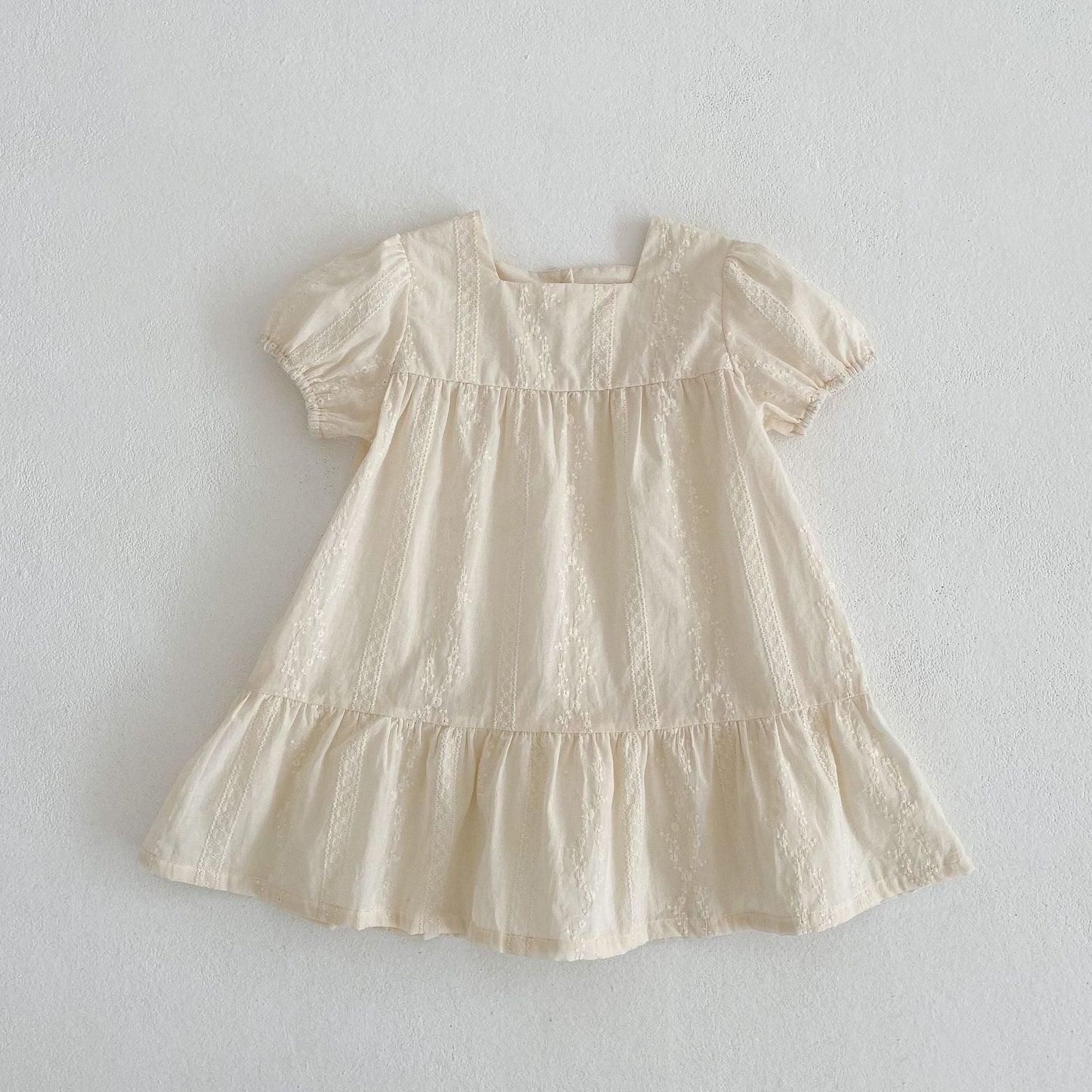 Summer Girls Solid Color Simple Embroidery Square Neck Onesies And Dress β Princess Sister Matching Set