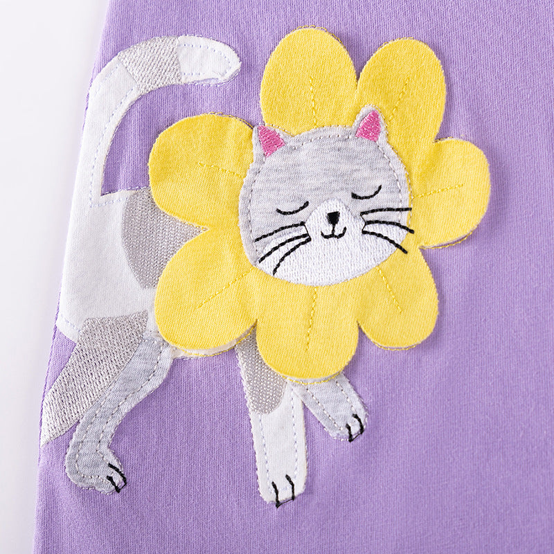 Autumn and Spring Arrival Cartoon and Striped Pattern Long Sleeves Dress for Stylish Girls
