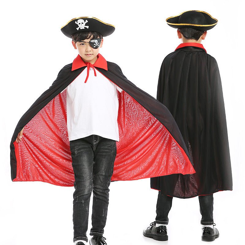 Halloween Pirate Cape Hats 3-Piece Sets, Cape, Hat, Eye Patch.