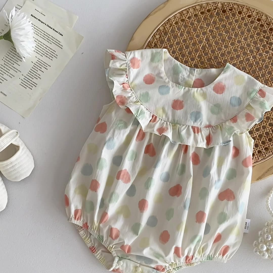 Summer Hot Selling Baby Girls Sleeveless Crew Neck Colorful Polka Dots Onesie