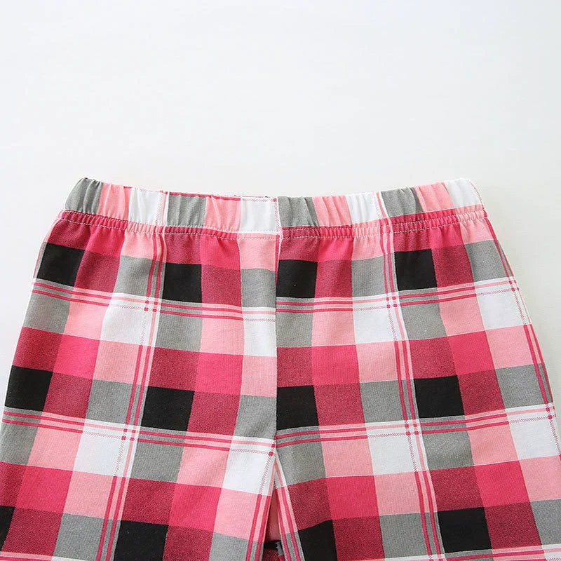 Summer Baby Kids Cute Cartoon and Plaid Pattern Vest and Shorts Clothing Set for Girls