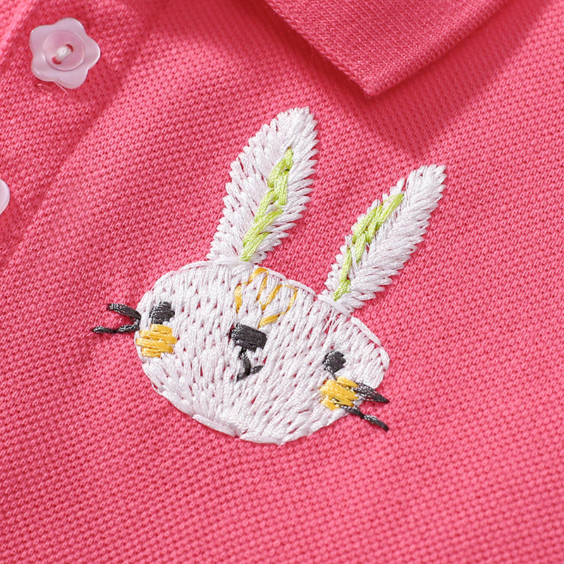 Summer Arrival Cute Rabbits Pattern Short Sleeves Polo Dress for Stylish Girls