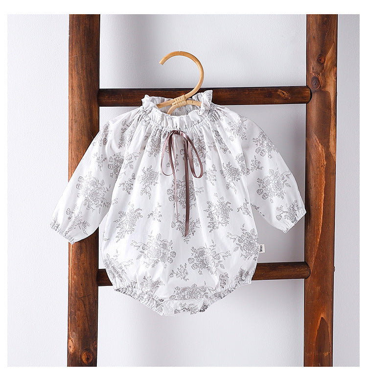 Autumn Arrival Baby Girls Long Sleeves Floral Print Simple Plain Onesies