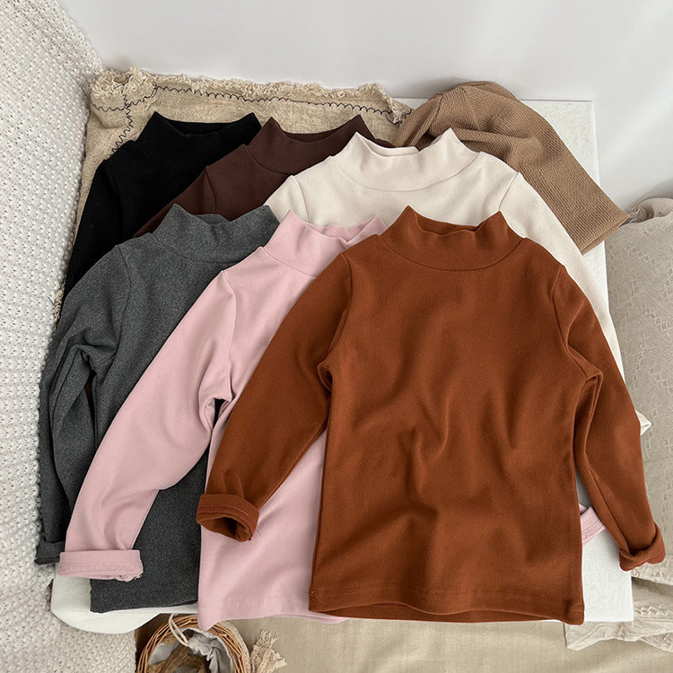 Baby Solid Color High Neck Long Sleeve Pullover Shirt Tops