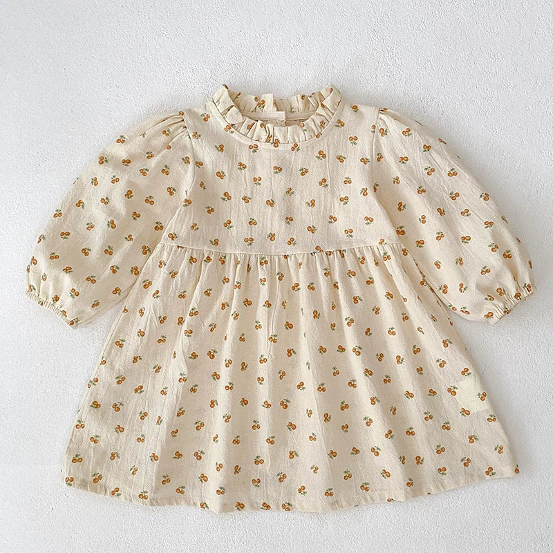 Autumn Baby Girls French-style Flowers Pattern Long Sleeves Onesies and Dress with Ruffle Neck – Princess Sister Matching Set