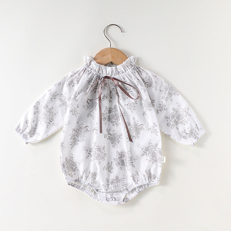 Autumn Arrival Baby Girls Long Sleeves Floral Print Simple Plain Onesies