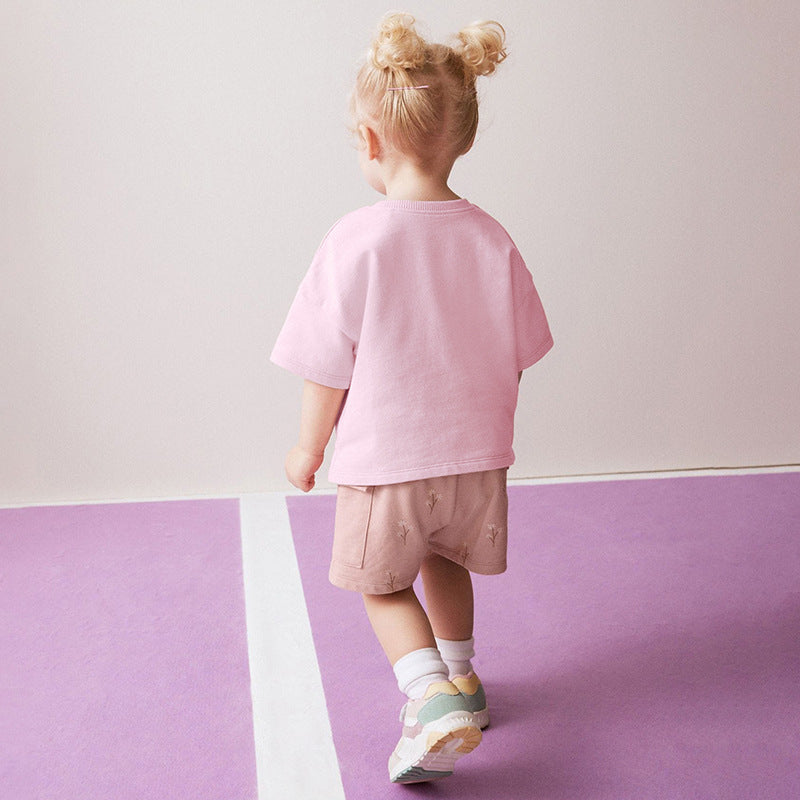 Summer Baby Kids Animals Cartoon Pattern T-shirt and Floral Shorts Clothing Set for Girls