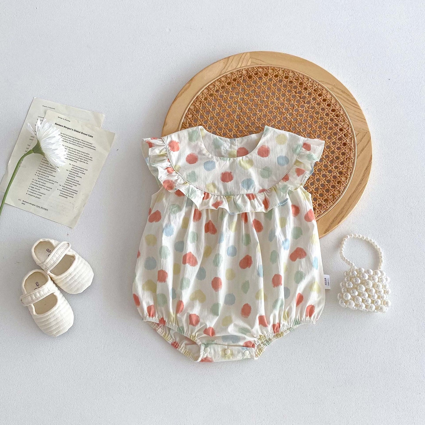 Summer Hot Selling Baby Girls Sleeveless Crew Neck Colorful Polka Dots Onesie