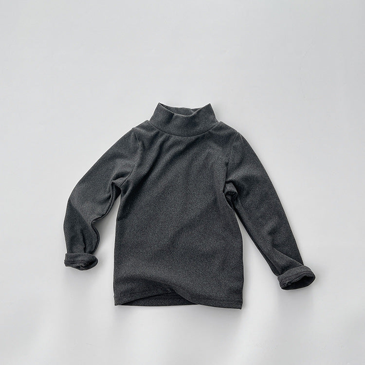 Baby Solid Color High Neck Long Sleeve Pullover Shirt Tops