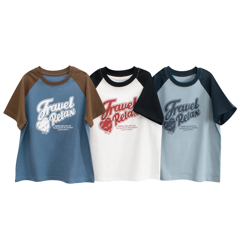 Boys’ Letters Pattern T-shirt in European and American Style