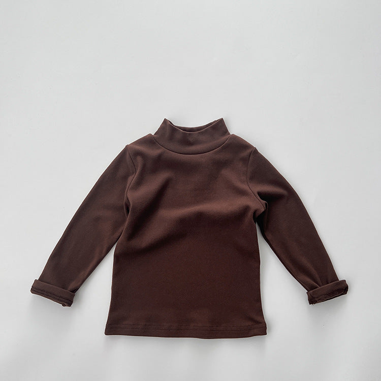 Baby Solid Color High Neck Long Sleeve Pullover Shirt Tops