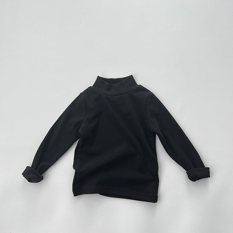 Baby Solid Color High Neck Long Sleeve Pullover Shirt Tops