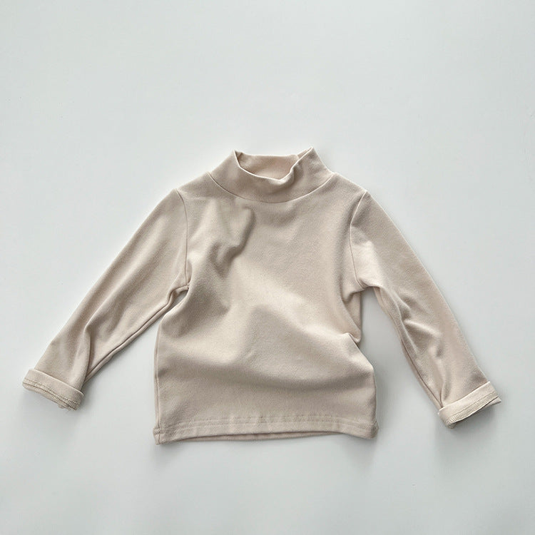 Baby Solid Color High Neck Long Sleeve Pullover Shirt Tops