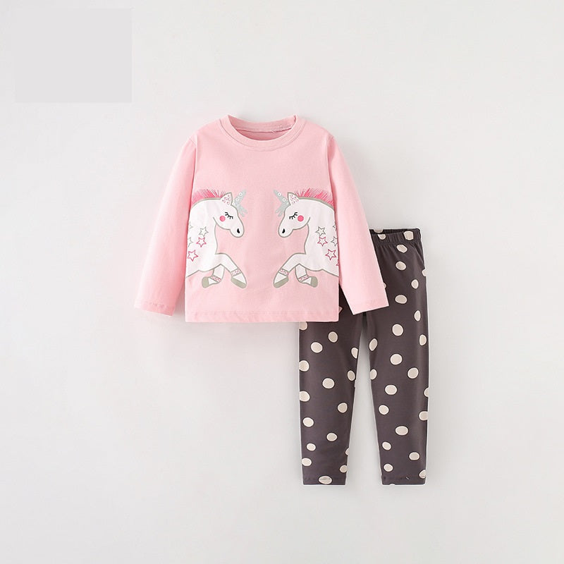 Girls Cartoon Unicorn Printing Design Top And Pattern Pants Set