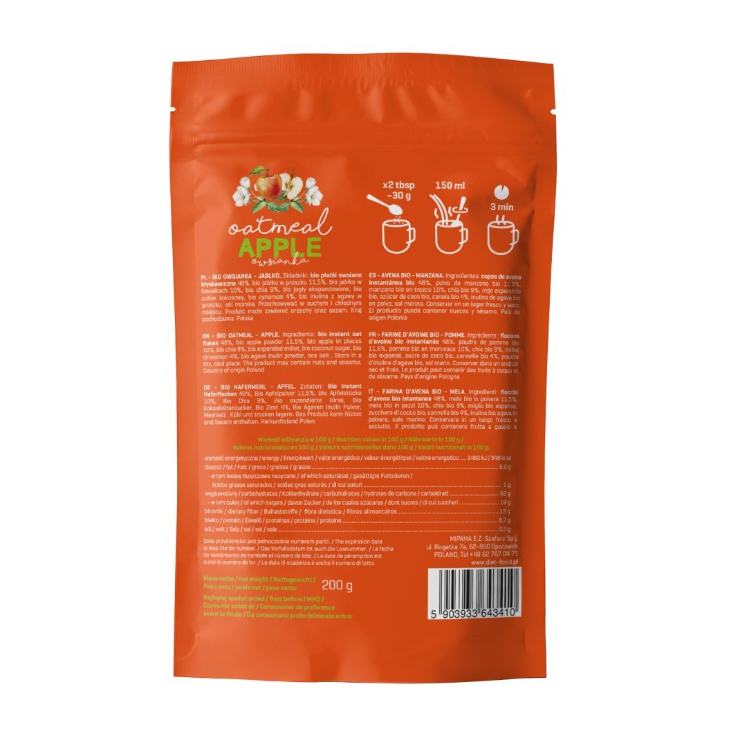 Diet-Food BIO OATMEAL APPLE WITH PREBIOTIC