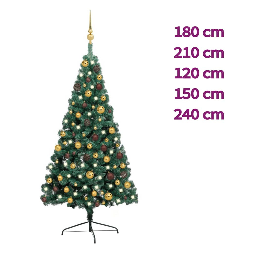 vidaXL Artificial Half Pre-lit Christmas Tree with Ball Set Party Decoration