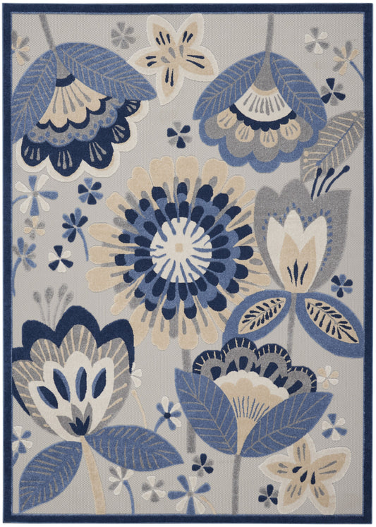 9' X 12' Blue And Gray Indoor Outdoor Area Rug