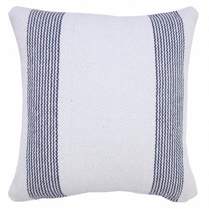 20" X 20" Pale Blue And White 100% Cotton Geometric Zippered Pillow