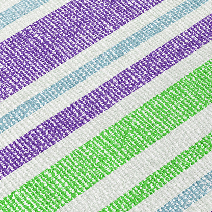 2' X 8' Green Purple and Blue Striped Washable Non Skid Indoor Outdoor Runner Rug