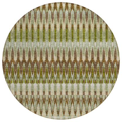 8' Artichoke Green And Brown Round Southwestern Washable Indoor Outdoor Area Rug