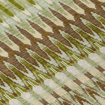 8' Artichoke Green And Brown Round Southwestern Washable Indoor Outdoor Area Rug