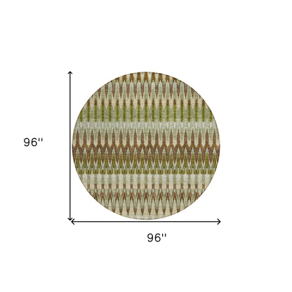 8' Artichoke Green And Brown Round Southwestern Washable Indoor Outdoor Area Rug