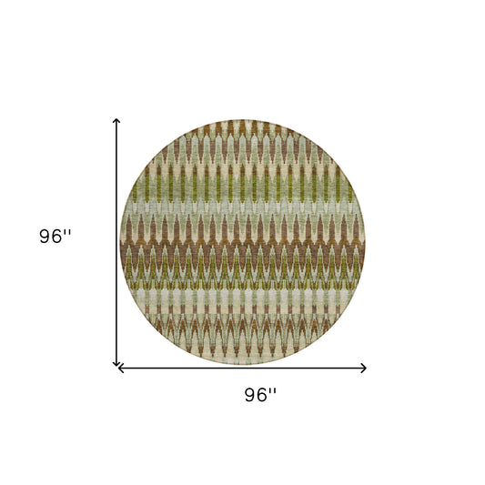 8' Artichoke Green And Brown Round Southwestern Washable Indoor Outdoor Area Rug