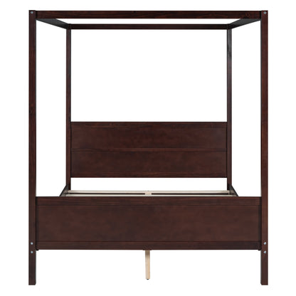 Espresso Inlaid Panels Wood Queen Canopy Bed