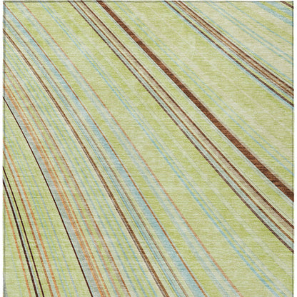 9' X 12' Sage Brown And Sky Blue Striped Washable Indoor Outdoor Area Rug