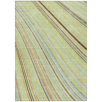 9' X 12' Sage Brown And Sky Blue Striped Washable Indoor Outdoor Area Rug