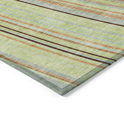 9' X 12' Sage Brown And Sky Blue Striped Washable Indoor Outdoor Area Rug