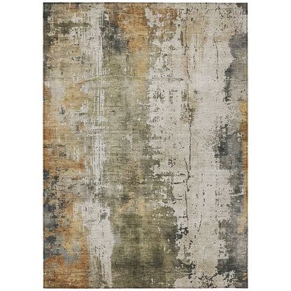 10' X 14' Olive Green And Ivory Abstract Washable Indoor Outdoor Area Rug