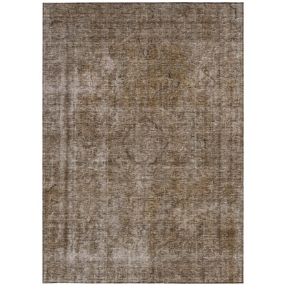 9' X 12' Brown And Beige Medallion Washable Indoor Outdoor Area Rug