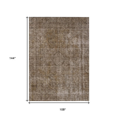 9' X 12' Brown And Beige Medallion Washable Indoor Outdoor Area Rug