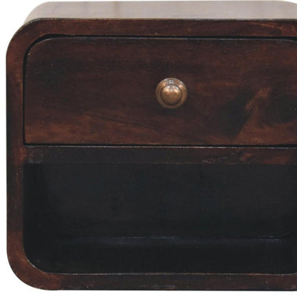 16" Walnut Solid Wood Round One Drawer Floating Nightstand