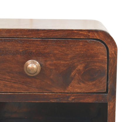 16" Walnut Solid Wood Round One Drawer Floating Nightstand