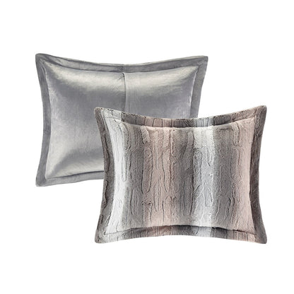 Set of Four Gray And Pink Striped Queen Ring Stitch Polyester Sham And Comforter-3